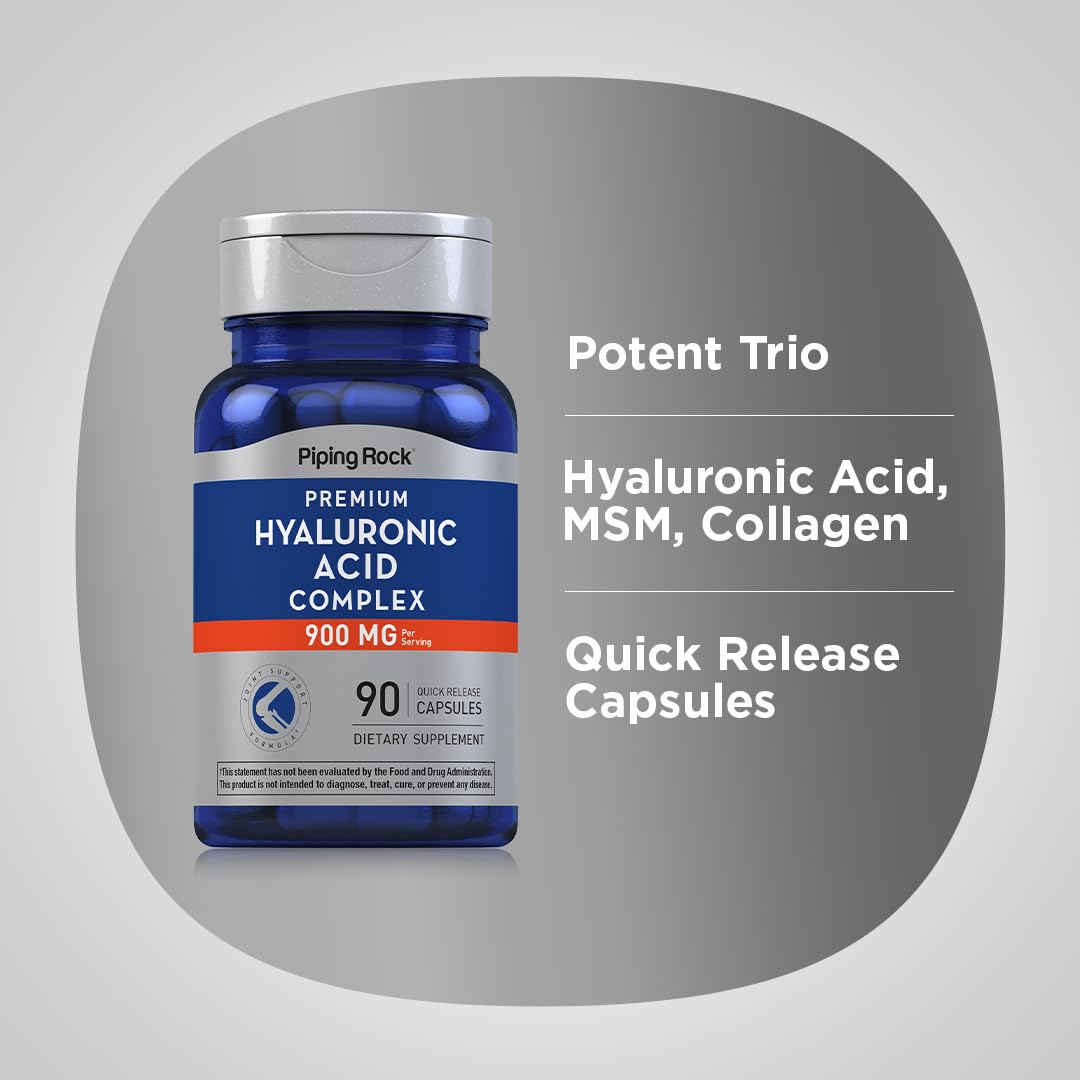 Piping Rock Hyaluronic Acid 900mg – 90 Capsules | Pack of 2 | Non-GMO, Gluten Free