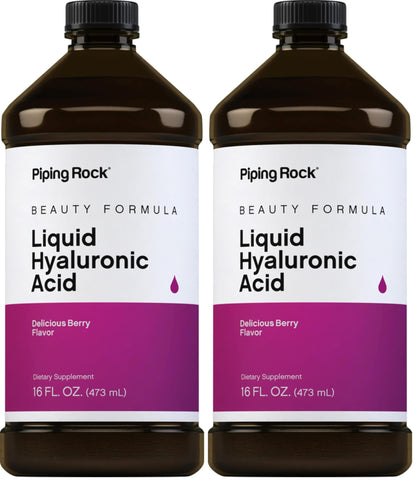 Piping Rock Hyaluronic Acid Supplement 100mg - Berry Liquid, 16 oz | Vegetarian, Non-GMO, Gluten Free (Pack of 2)