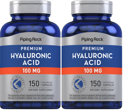 Piping Rock Hyaluronic Acid Supplement | 100 mg | 150 Capsules | Sodium Hyaluronate | Non-GMO, Gluten Free (Pack of 2)