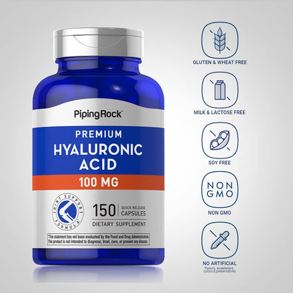 Piping Rock Hyaluronic Acid Supplement | 100 mg | 150 Capsules | Sodium Hyaluronate | Non-GMO, Gluten Free (Pack of 2)