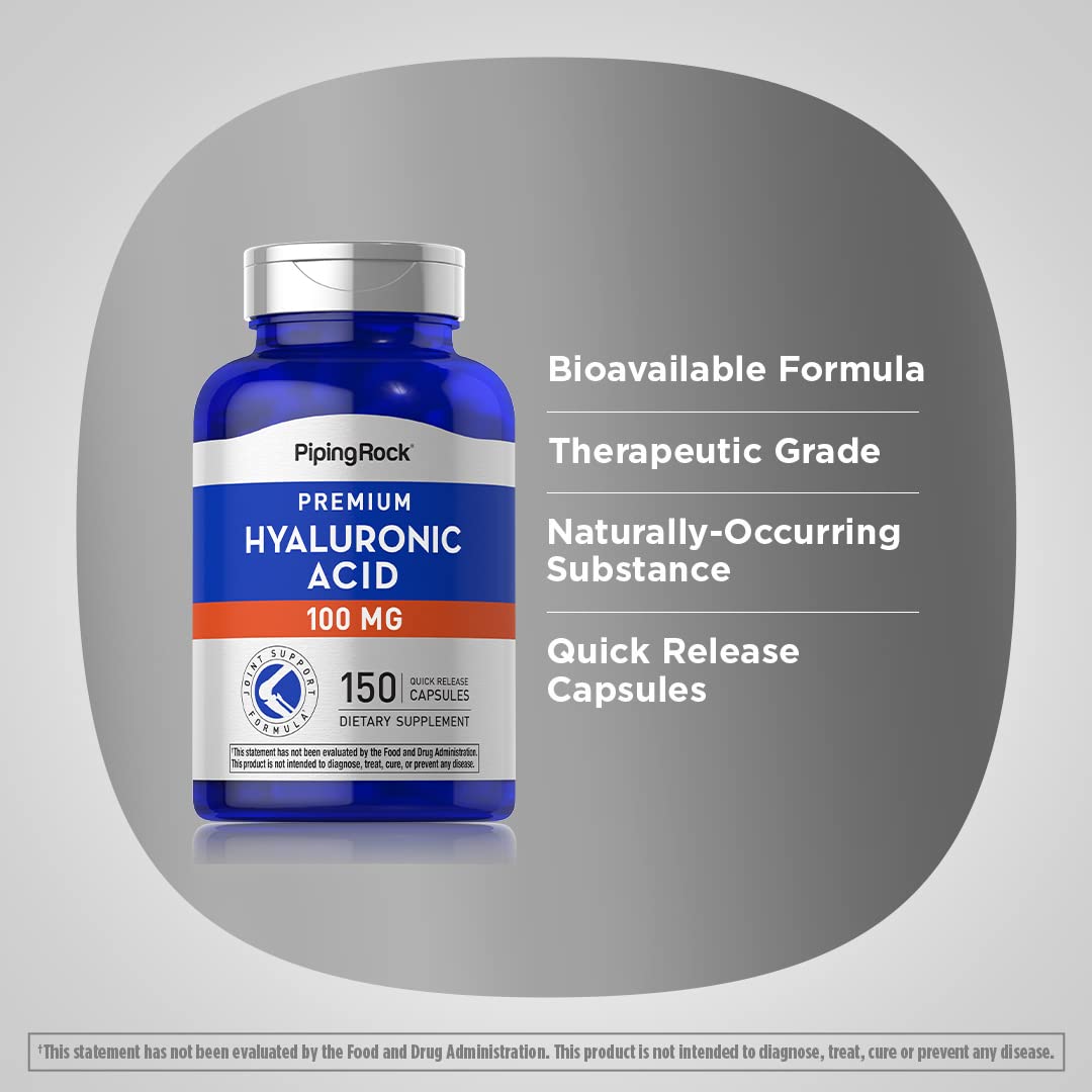 Piping Rock Hyaluronic Acid Supplement | 100 mg | 150 Capsules | Sodium Hyaluronate | Non-GMO, Gluten Free (Pack of 2)