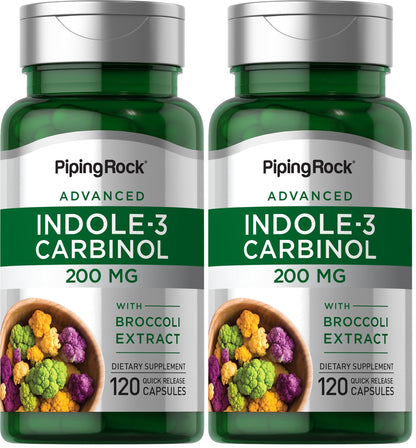 Piping Rock Indole-3-Carbinol 200mg | 120 Capsules | I3C with Broccoli Extract | Non-GMO, Gluten Free (Pack of 2)