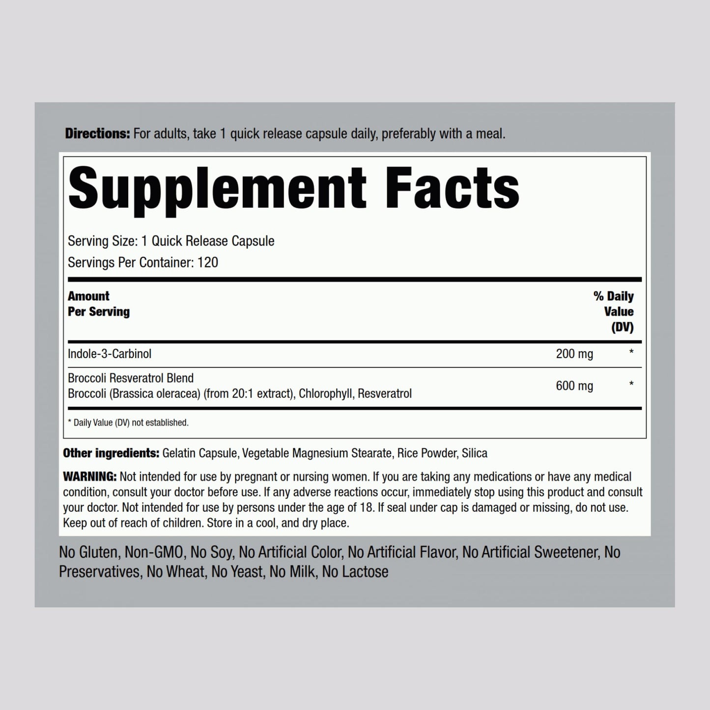 Piping Rock Indole-3-Carbinol 200mg | 120 Capsules | I3C with Broccoli Extract | Non-GMO, Gluten Free (Pack of 2)