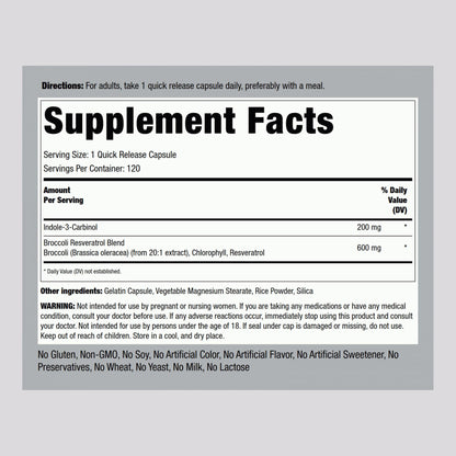 Piping Rock Indole-3-Carbinol 200mg | 120 Capsules | I3C with Broccoli Extract | Non-GMO, Gluten Free (Pack of 2)