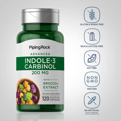 Piping Rock Indole-3-Carbinol 200mg | 120 Capsules | I3C with Broccoli Extract | Non-GMO, Gluten Free (Pack of 2)