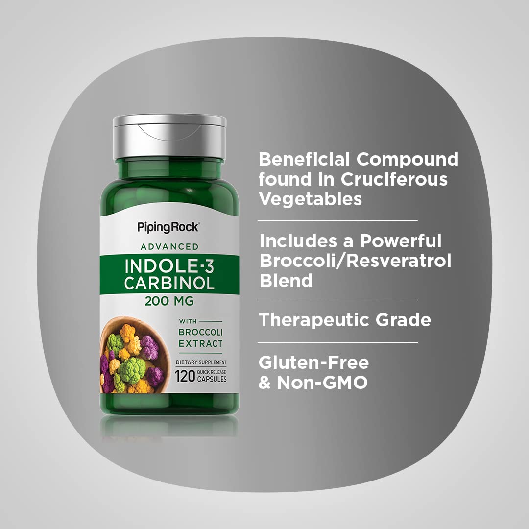 Piping Rock Indole-3-Carbinol 200mg | 120 Capsules | I3C with Broccoli Extract | Non-GMO, Gluten Free (Pack of 2)