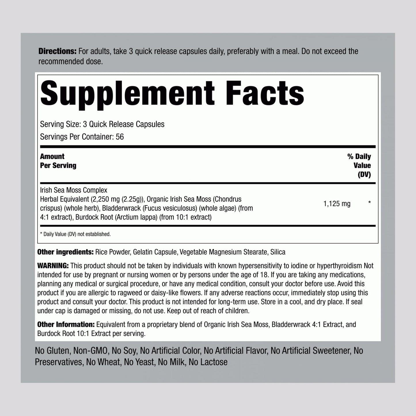 Piping Rock Irish Sea Moss Capsules 2250mg | Bladderwrack & Burdock | Non-GMO & Gluten Free | Pack of 2