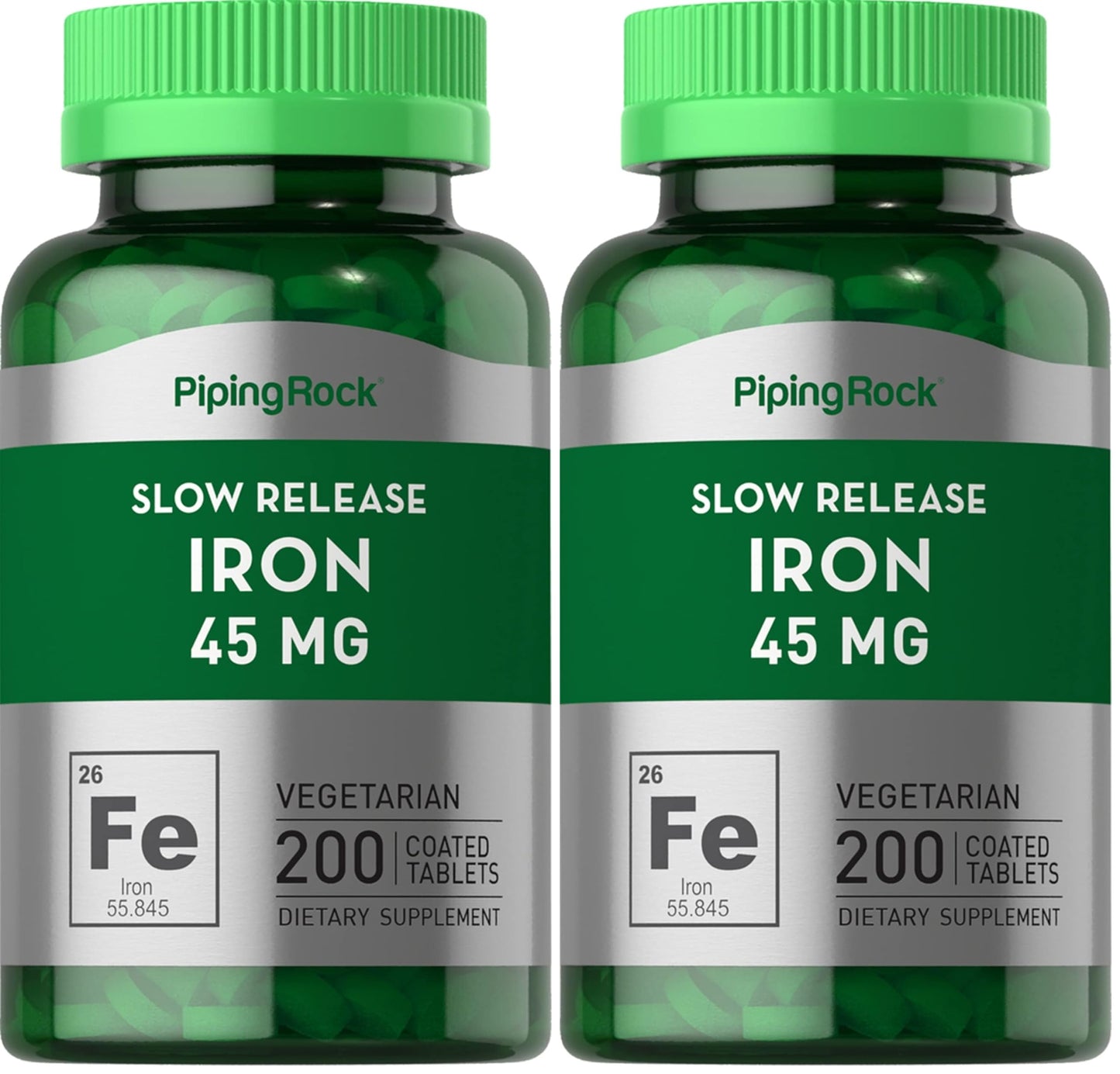 Piping Rock Iron Supplement 45 mg – 200 Tablets – Slow Release Ferrous Sulfate – Vegetarian, Non-GMO & Gluten Free (Pack of 2) | For Women & Men