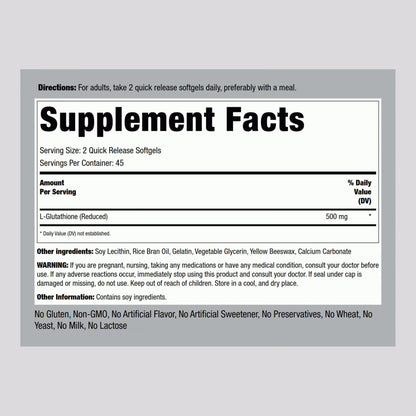 Piping Rock Liposomal Glutathione | 500mg | 90 Softgels | Reduced Supplement | Non-GMO, Gluten Free