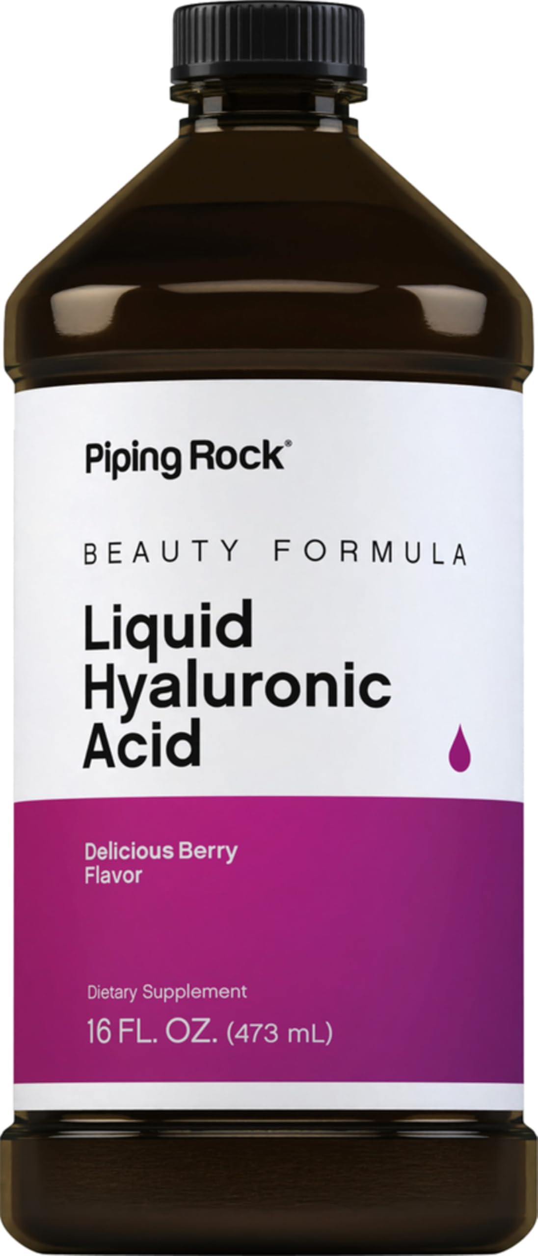 Piping Rock Liquid Hyaluronic Acid Supplement – 100mg, 16 fl oz | Natural Berry Flavor | Vegetarian, Non-GMO, Gluten Free