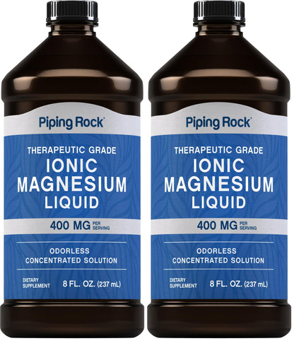 Piping Rock Liquid Ionic Magnesium – 400 mg per Serving, 8 oz, Non-GMO & Gluten Free | Pack of 2