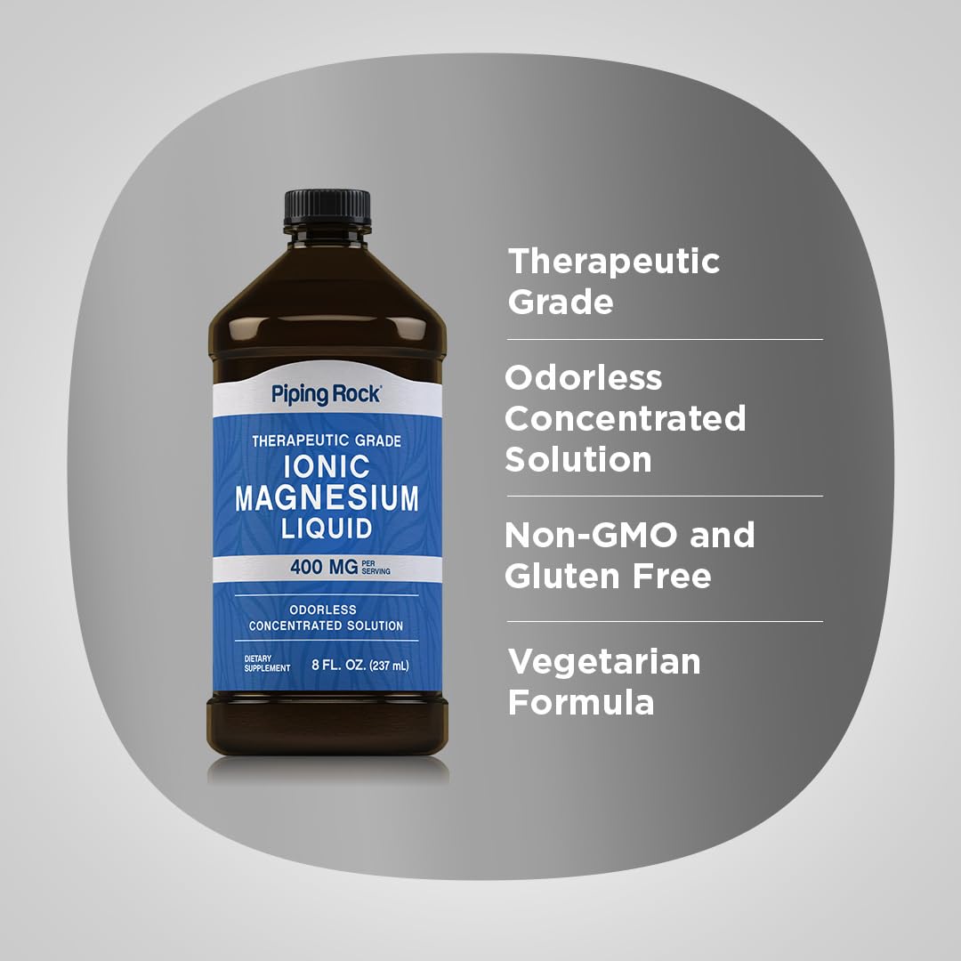 Piping Rock Liquid Ionic Magnesium – 400 mg per Serving, 8 oz, Non-GMO & Gluten Free | Pack of 2
