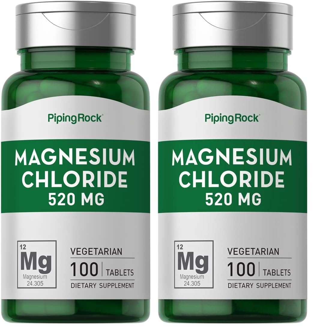 Piping Rock Magnesium Chloride 520mg – 100 Tablets | Vegetarian, Non-GMO, Gluten Free (Pack of 2)