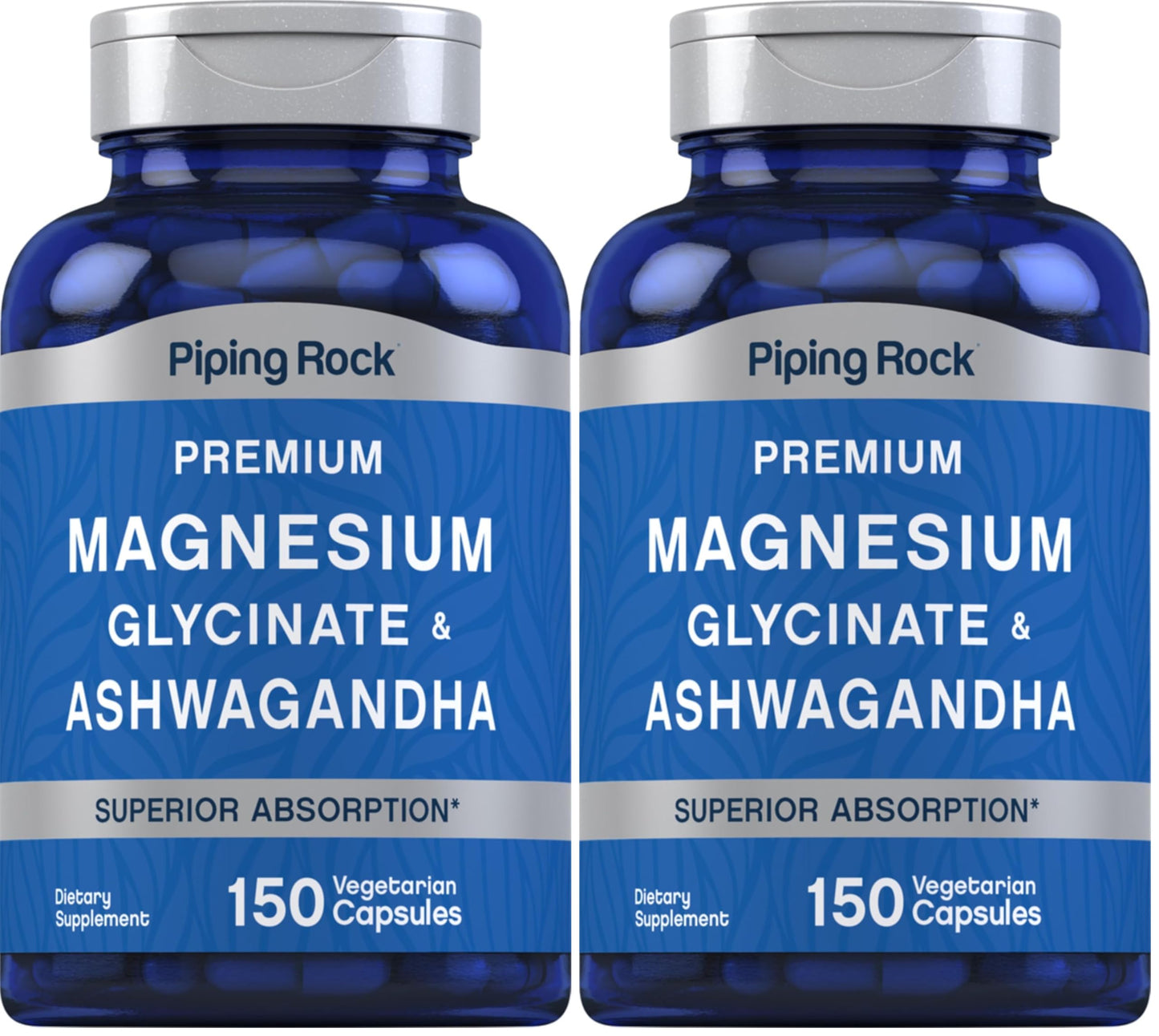 Piping Rock Magnesium Glycinate & Ashwagandha – 150 Capsules, Vegetarian, Non-GMO, Gluten Free (Pack of 2)