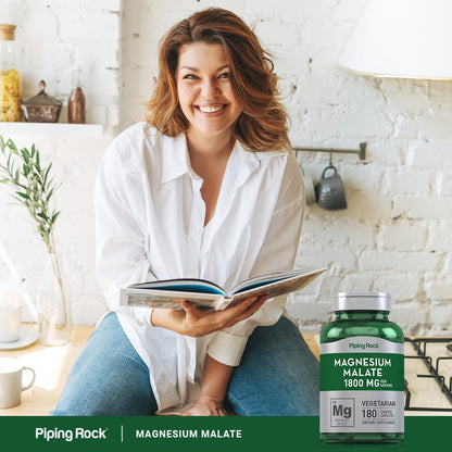 Piping Rock Magnesium Malate 1800 mg – 180 Caplets (Pack of 2)