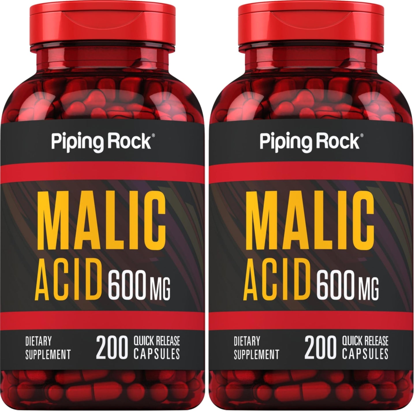 Piping Rock Malic Acid Capsules 600mg - 200 Caps (Pack of 2) | Gluten Free & Non-GMO