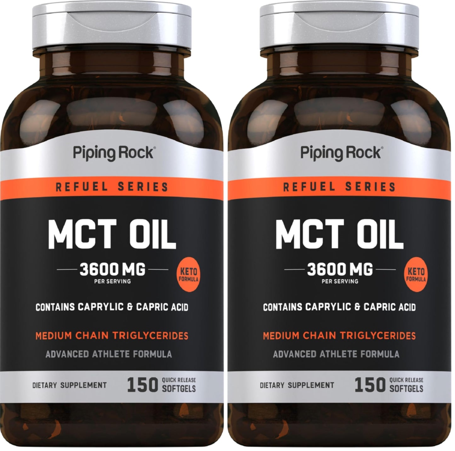 Piping Rock MCT Oil Softgel Capsules | 3600mg | 150 Pills | Keto-Approved | Non-GMO, Gluten Free Supplement (Pack of 2)