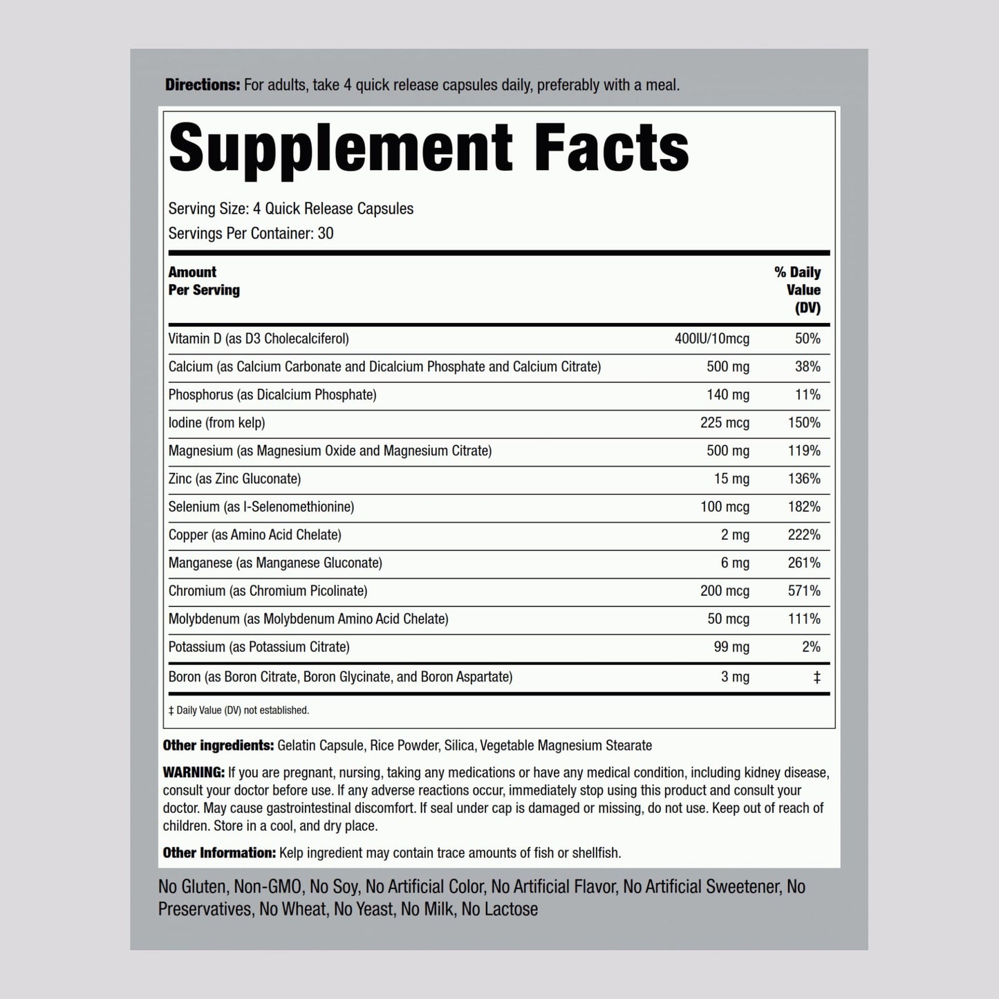 Piping Rock Mega Multi Mineral Chelated Supplement – 120 Capsules – Iron Free – Non-GMO – Gluten Free – Pack of 2 – For Men & Women