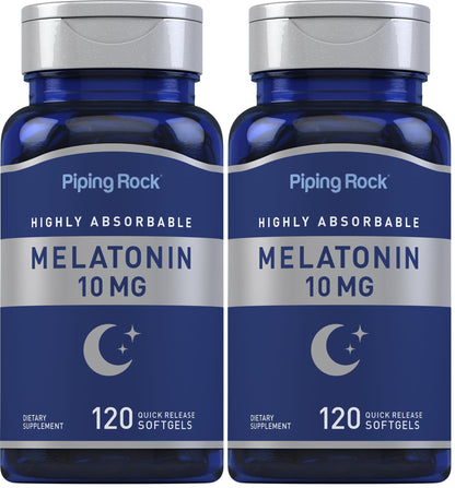 Piping Rock Melatonin 10mg – 120 Softgels (Pack of 2) | Quick Release