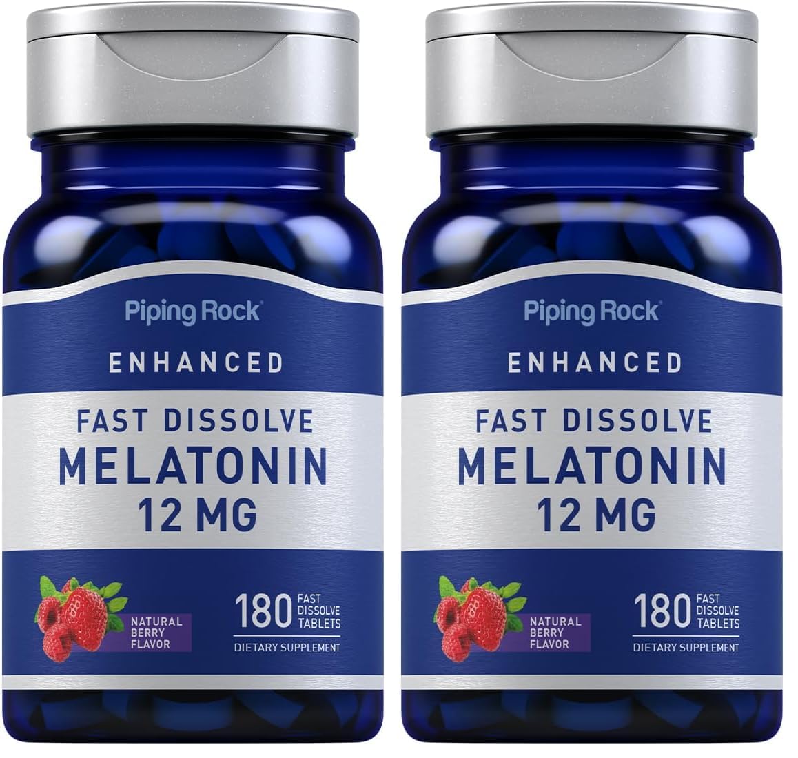 Piping Rock Melatonin 12 mg – 180 Fast-Dissolve Tablets (Berry) – Non-GMO, Gluten Free | Pack of 2