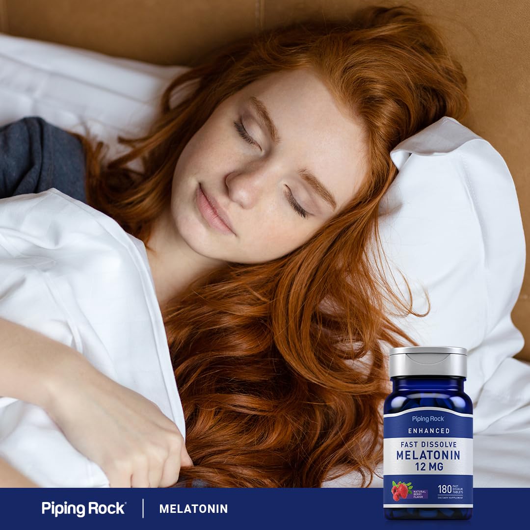 Piping Rock Melatonin 12 mg – 180 Fast-Dissolve Tablets (Berry) – Non-GMO, Gluten Free | Pack of 2