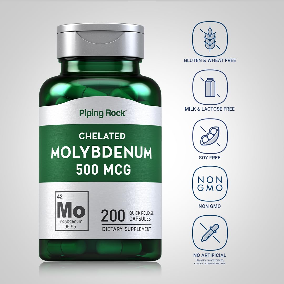 Piping Rock Molybdenum Supplement 500 mcg | 200 Capsules | Pack of 2