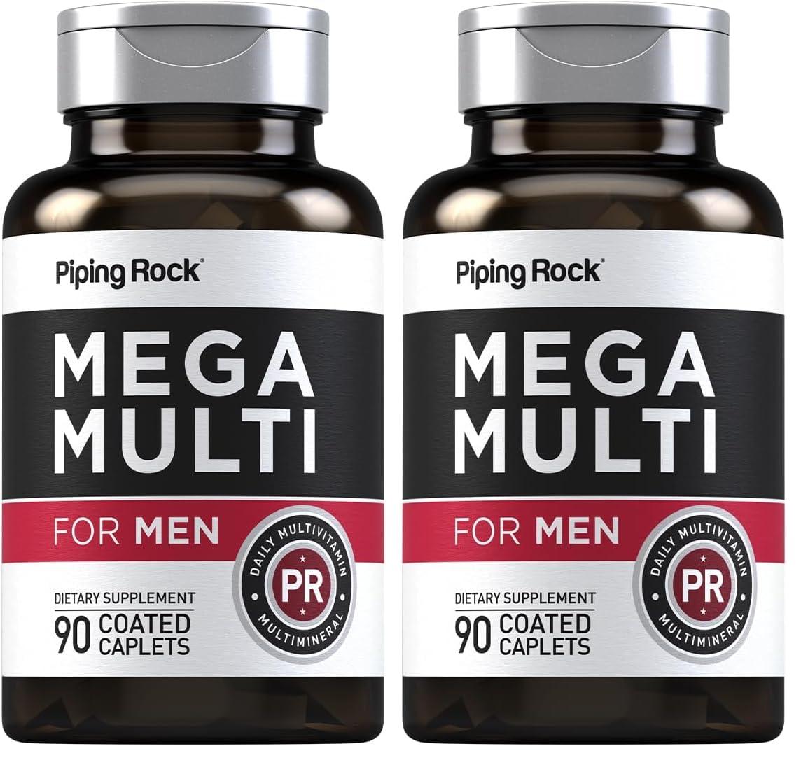 Piping Rock Multivitamin for Men - 90 Caplets, Mega Multimineral Daily Supplement (Pack of 2) - Non-GMO & Gluten Free