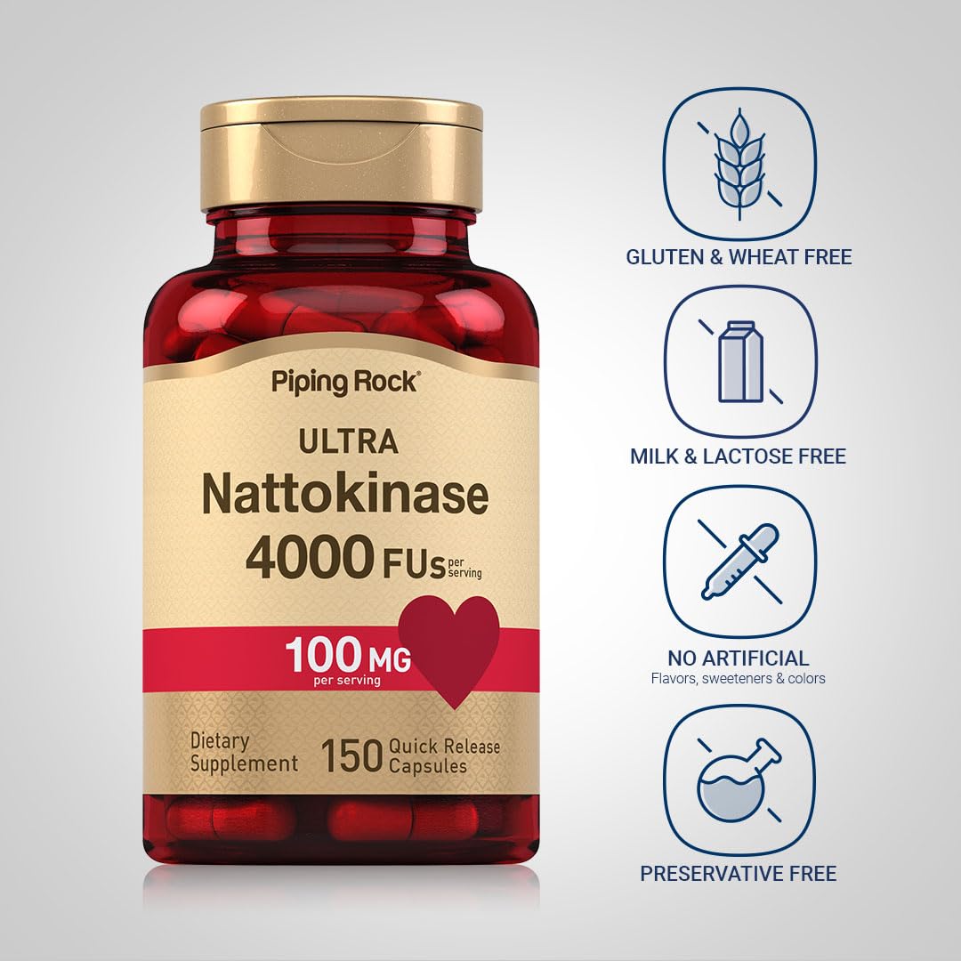 Piping Rock Nattokinase Supplement 4000 FU - 100mg, 150 Capsules, Non-GMO, Gluten Free (Pack of 2)