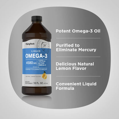 Piping Rock Omega-3 Fish Oil Liquid – 16 oz, 1370 mg Active Omega-3, Lemon