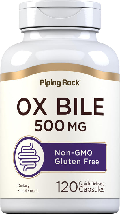Piping Rock Ox Bile Supplement 500mg – 120 Capsules | Gluten Free & Non-GMO
