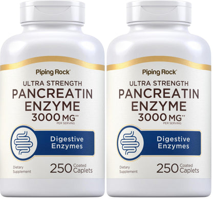 Piping Rock Pancreatin Digestive Enzymes – Ultra Strength 3000mg | Pack of 2 | Non-GMO, Gluten Free