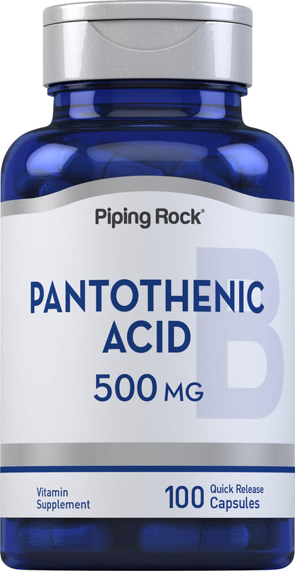 Piping Rock Pantothenic Acid 500mg – 100 Capsules | Calcium d-Pantothenate | Non-GMO, Gluten Free