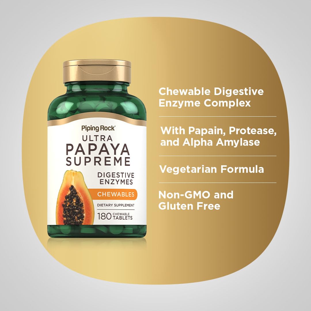 Piping Rock Papaya Digestive Enzymes Chewables – 180 Tablets, Vegetarian, Non-GMO, Gluten Free