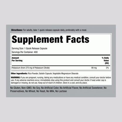 Piping Rock Potassium Citrate Supplement | 275 mg | 400 Capsules | Non-GMO, Gluten Free (Pack of 2)