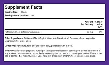 Piping Rock Chelated Potassium 99 mg – 250 Caplets | Potassium Gluconate