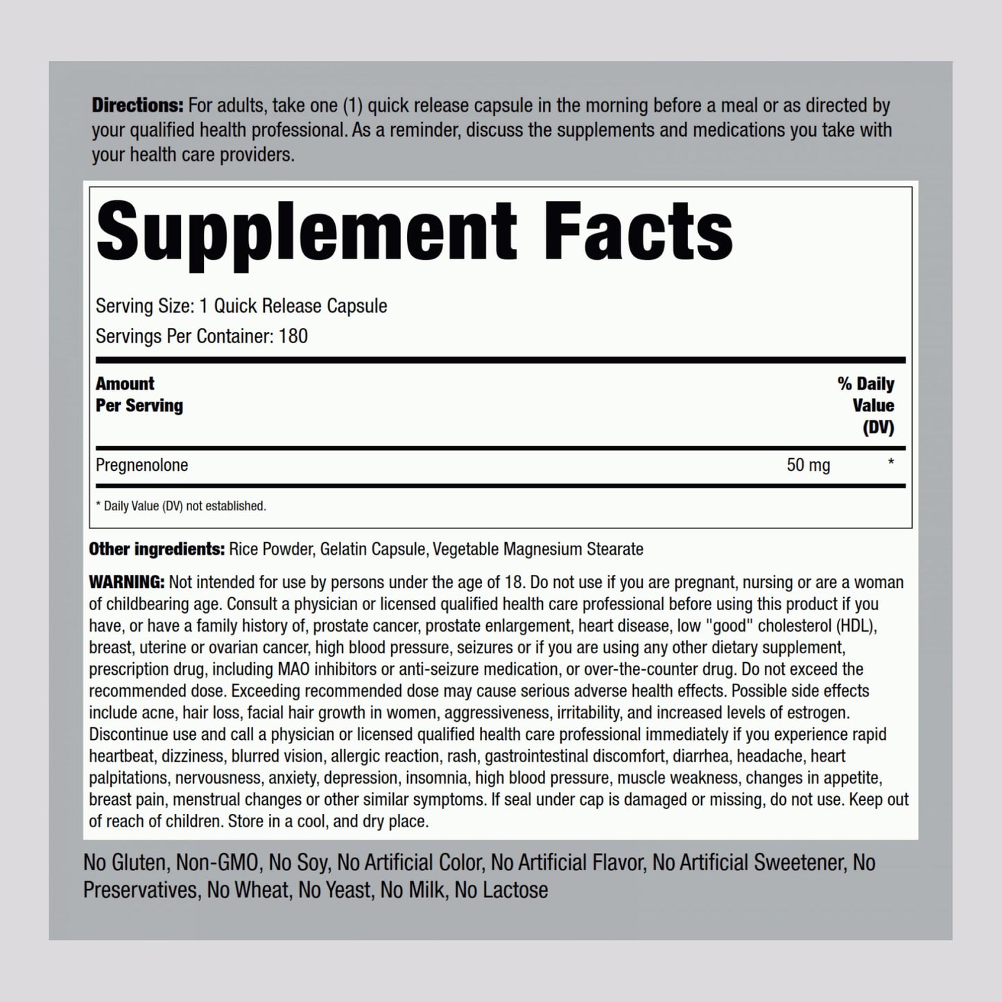 Piping Rock Pregnenolone 50 mg – 180 Capsules (Pack of 2)