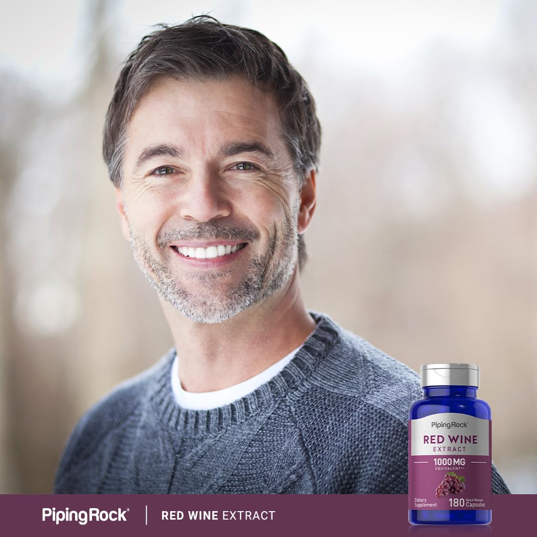 Piping Rock Red Wine Extract Capsules 1000mg | 180 Count | Non-GMO, Gluten Free Supplement (Pack of 2)