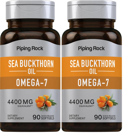 Piping Rock Sea Buckthorn Oil Capsules 4400mg | 90 Softgels | Omega-7 | Gluten Free, Non-GMO (Pack of 2)