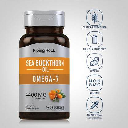 Piping Rock Sea Buckthorn Oil Capsules 4400mg | 90 Softgels | Omega-7 | Gluten Free, Non-GMO (Pack of 2)
