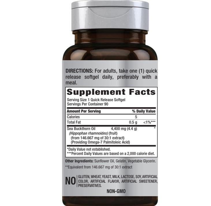 Piping Rock Sea Buckthorn Oil Capsules 4400mg | 90 Softgels | Omega-7 | Gluten Free, Non-GMO (Pack of 2)