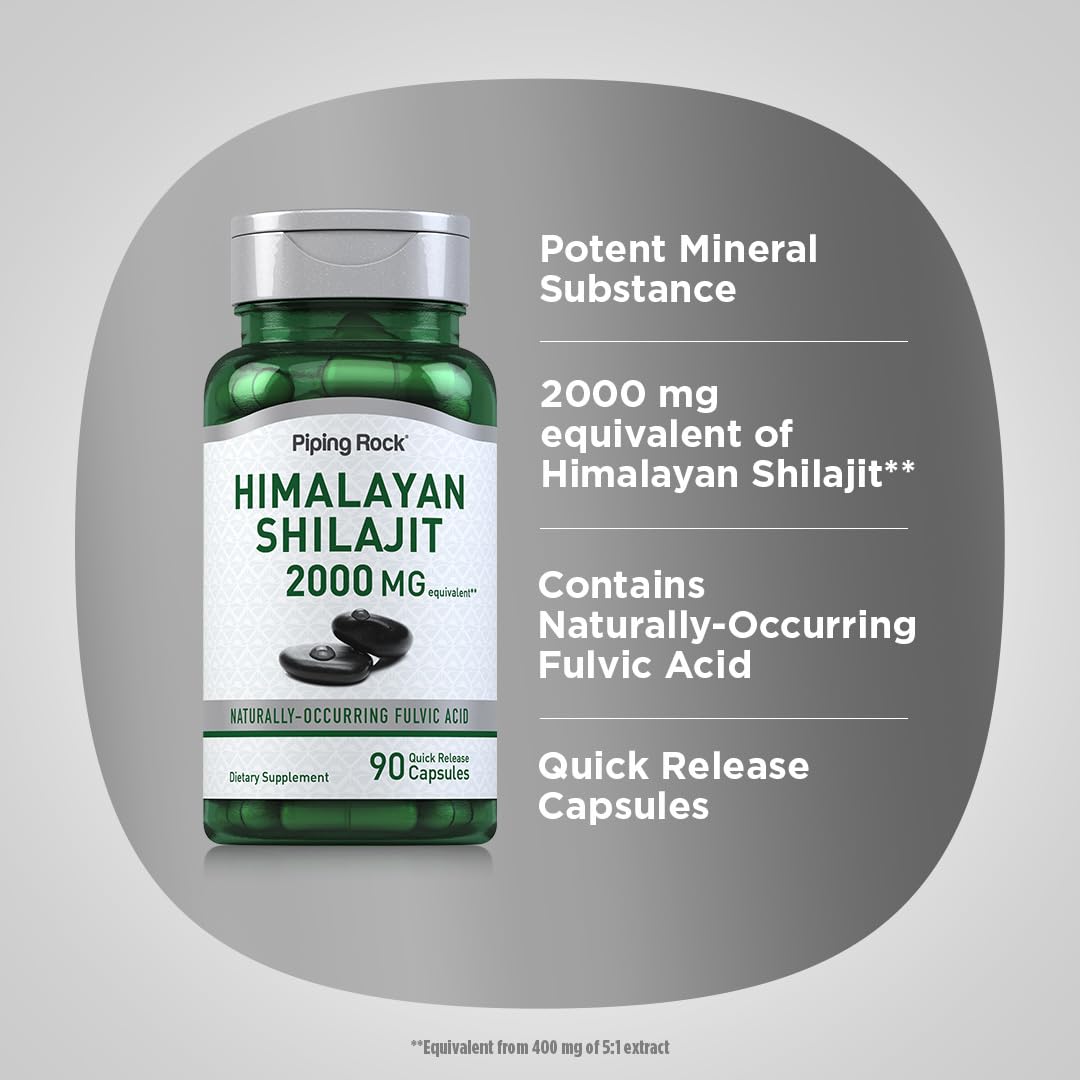 Piping Rock Shilajit Capsules 2000mg – 90 Count | Pack of 2 | Non-GMO, Gluten Free
