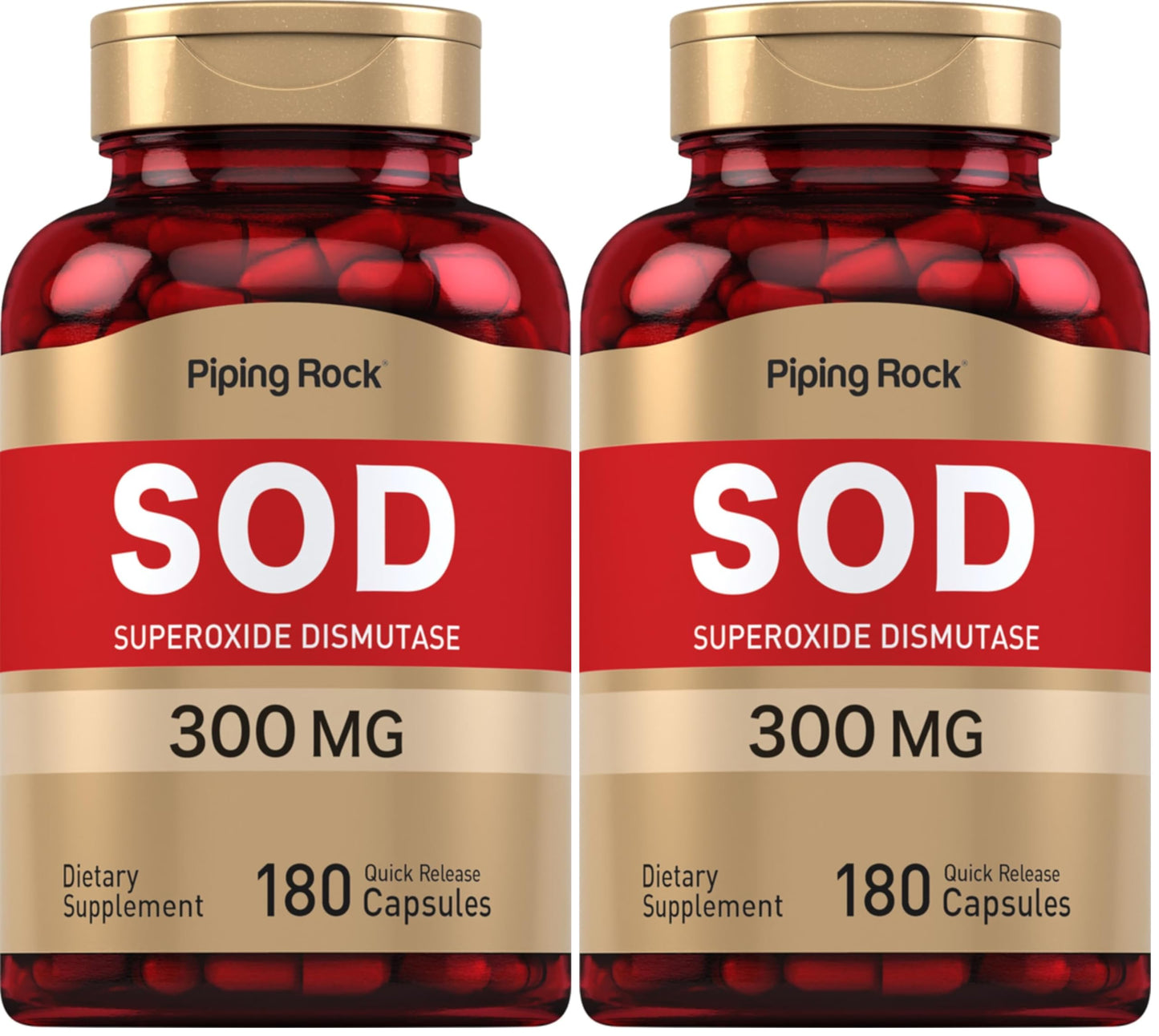 Piping Rock Superoxide Dismutase SOD Supplement 300mg | 180 Capsules | Pack of 2 | Non-GMO & Gluten Free