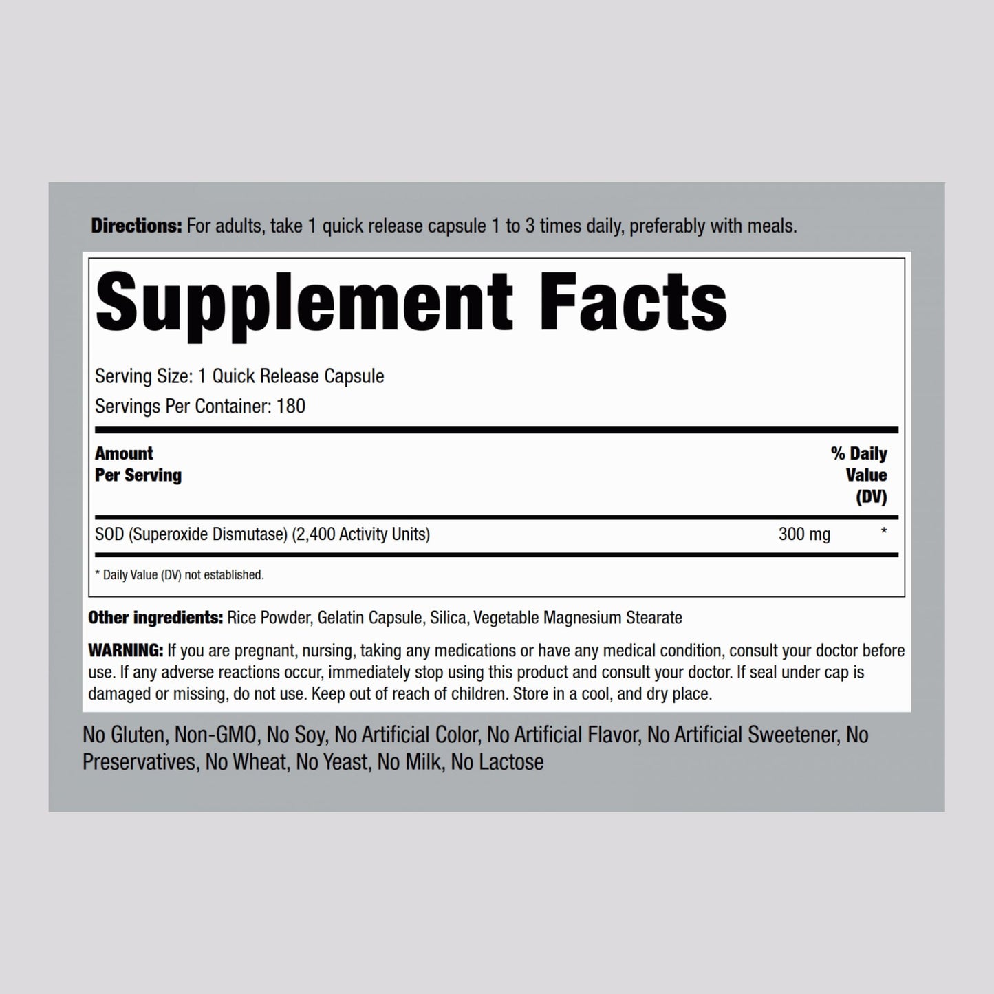 Piping Rock Superoxide Dismutase SOD Supplement 300mg | 180 Capsules | Pack of 2 | Non-GMO & Gluten Free