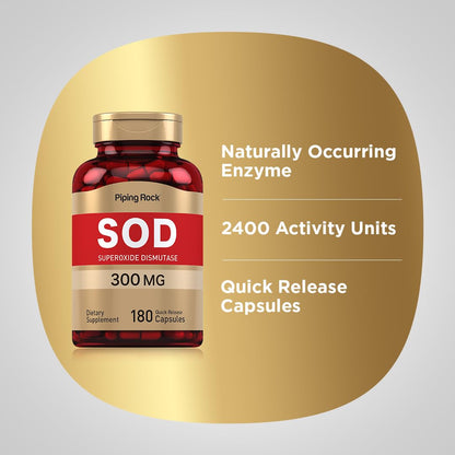 Piping Rock Superoxide Dismutase SOD Supplement 300mg | 180 Capsules | Pack of 2 | Non-GMO & Gluten Free