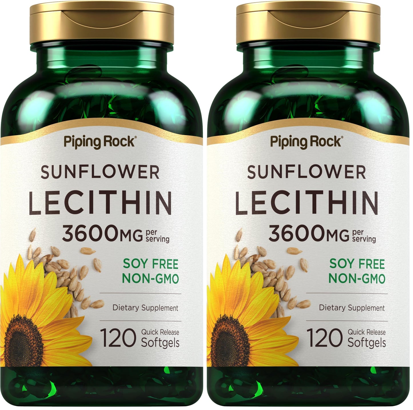 Piping Rock Sunflower Lecithin Softgel Capsules 3600 mg | 120 Count | Phosphatidylcholine | Soy Free, Non-GMO, Gluten Free (Pack of 2)