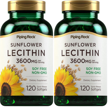 Piping Rock Sunflower Lecithin Softgel Capsules 3600 mg | 120 Count | Phosphatidylcholine | Soy Free, Non-GMO, Gluten Free (Pack of 2)