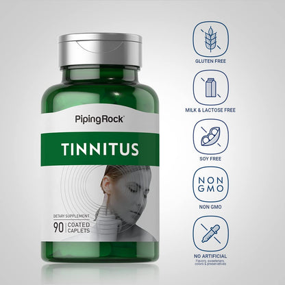 Piping Rock Tinnitus Supplement - 90 Caplets (Pack of 2) | Vegetarian, Non-GMO, Gluten Free