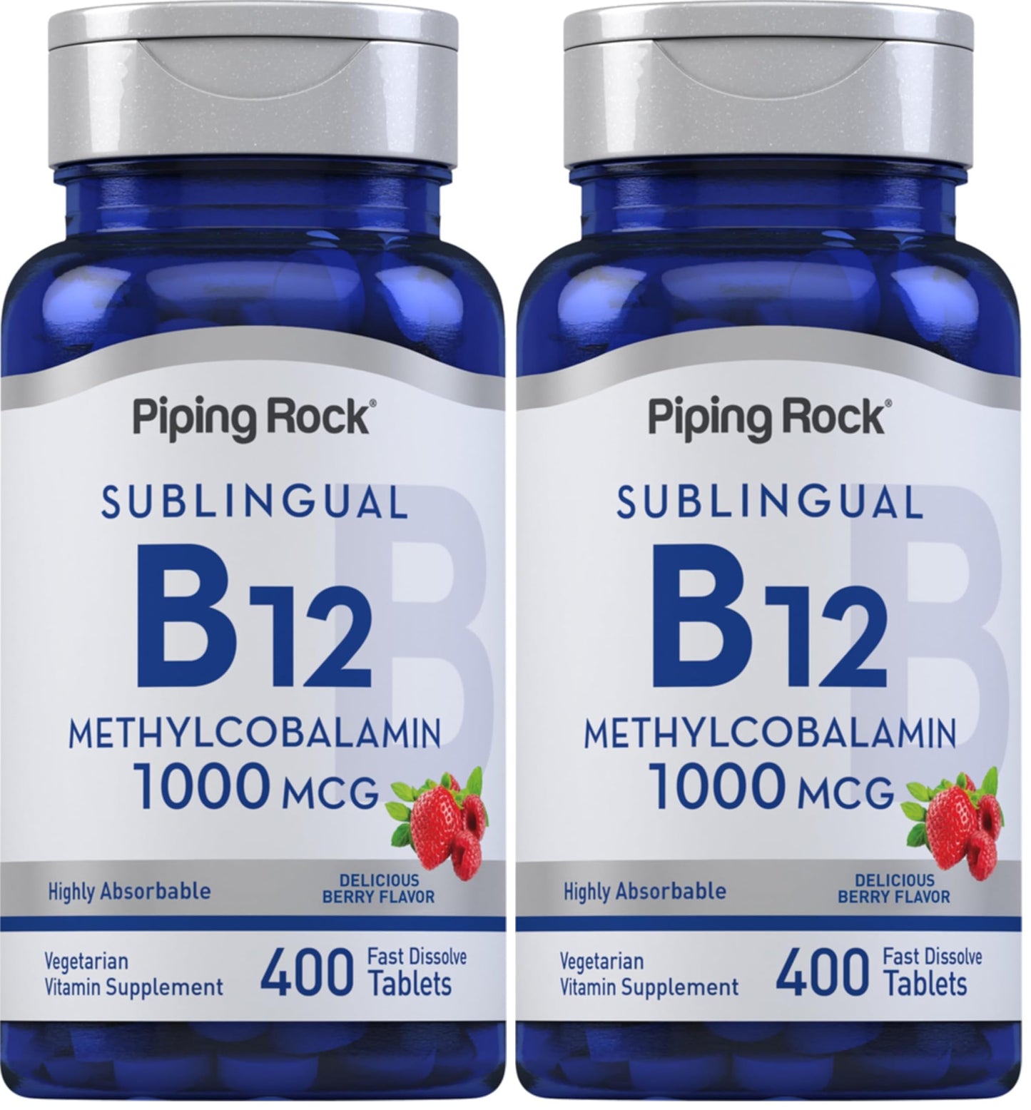 Piping Rock Vitamin B12 Sublingual Tablets 1000 mcg – Berry, 400 Pills (Pack of 2)