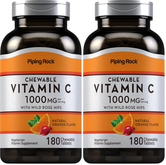 Piping Rock Vitamin C Chewable 1000mg – 180 Tablets (Orange) Pack of 2