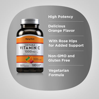 Piping Rock Vitamin C Chewable 1000mg – 180 Tablets (Orange) Pack of 2